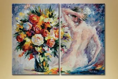 Модульные картины букет цветов и девушка TSv6792 фото
