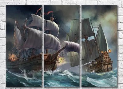 Триптих Два больших корабля во время морской бури Mor9892 фото