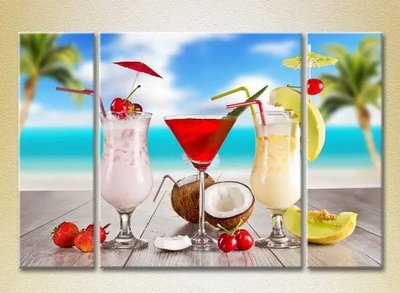 Модульные картины Три фруктовых коктейлей на пляже Eda10642 фото