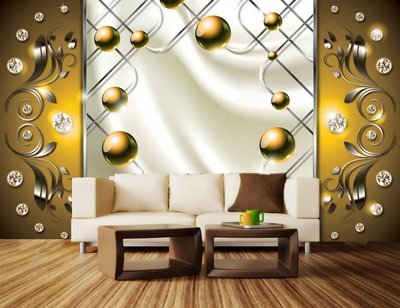 Фотообои Желтые, глянценые шары и бриллианты, 3D Абстракция 3D4992 фото