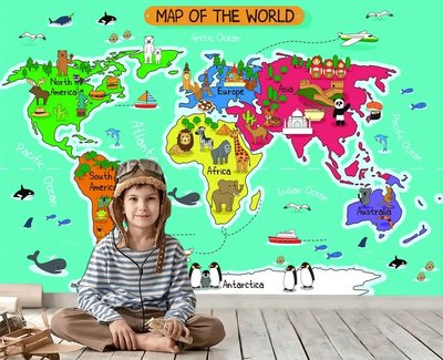 Фотообои Детская карта мира с животными Det2092 фото