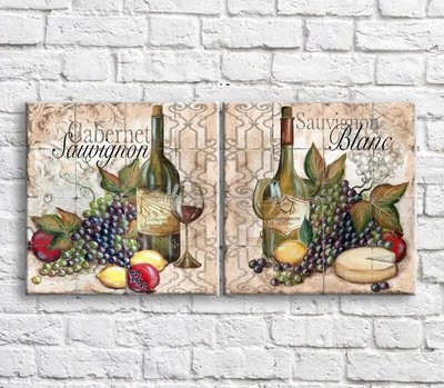 Картина Вино и фрукты на фоне узоров, диптих Eda10592 фото