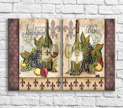 Картина Вино и виноград на фоне узоров, диптих Eda9392 фото