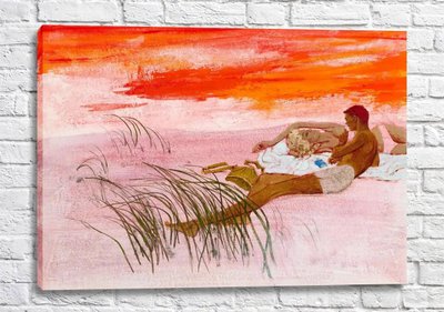 Постер Влюбленная пара на розовом пляже, рисунок карандашом Fig16648 фото