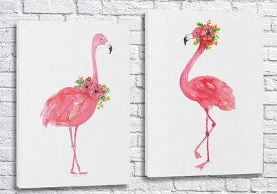 Диптих Розовые рисованные фламинго на холсте ZHi9678 фото