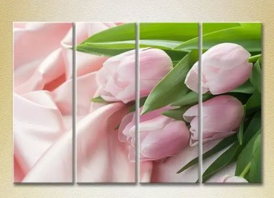 Модульные картины Розовые тюльпаны на шелковой ткани_01 TSv7978 фото