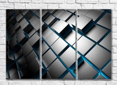 Триптих Абстрактная 3Д геометрия с голубой подсветкой Abs7328 фото