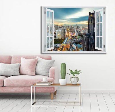 Наклейка на стену, 3D-окно с видом на огромные здания W204 фото