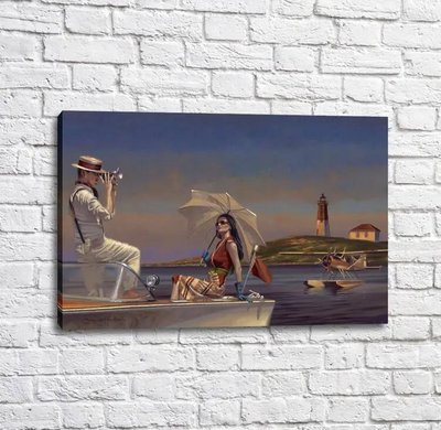 Постер Девушка и фотограф на лодке, Перегрин Хиткот Put17362 фото
