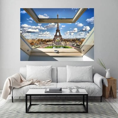 Autocolant de perete, fereastra 3D cu vedere la Turnul Eiffel W04 фото