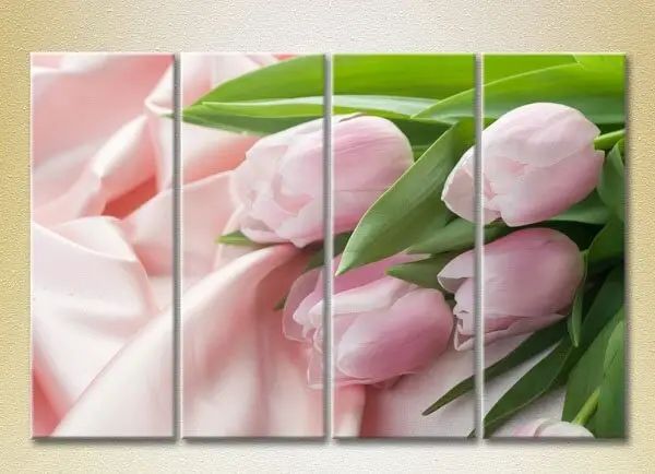 Модульные картины Розовые тюльпаны на шелковой ткани_01 TSv7978 фото