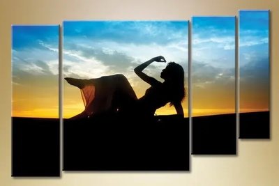 Модульные картины Полиптих силуэт-девушки-на-закате Fig8579 фото