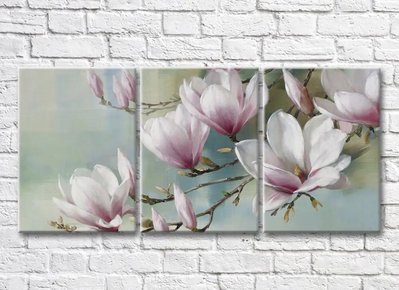 Триптих Крупные цветы розовой магнолии Ris9079 фото