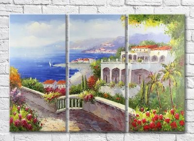 Триптих Цветущая терраса у моря Sre7579 фото