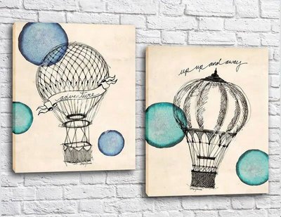 Диптих Винтажные воздушные шары, аэростаты Ret8129 фото