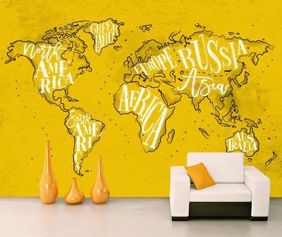Названия континентов на желтом фоне карты мира Det1029 фото