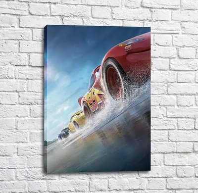 Постер Маквин, Круз и Шторм на мокрой гоночной трассе Mul16349 фото