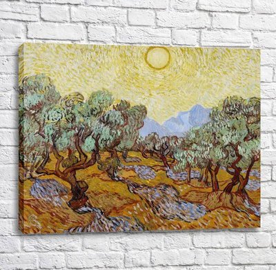 Картина Оливковые деревья с желтым небом и солнцем Van11679 фото