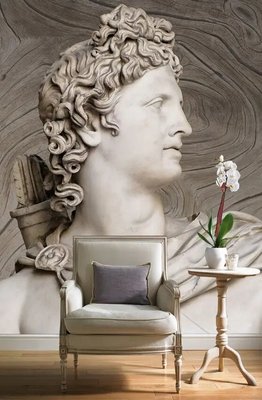 Fototapet Sculptura lui Apollo pe un fundal de lemn 3D1830 фото