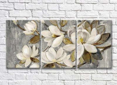 Триптих Крупные цветы белой магнолии Ris9080 фото