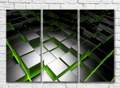 Триптих Абстрактная 3д геометрия с зеленой подсветкой Abs7330 фото