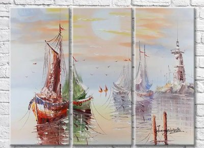 Триптих Рыбацкие лодки у маяка Sre8280 фото
