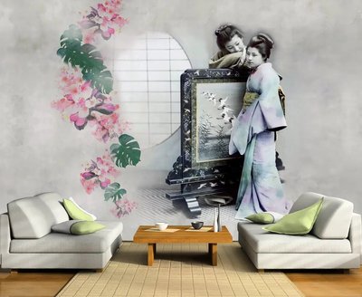 Японские женщины и цветочная ветвь у окна Vos330 фото