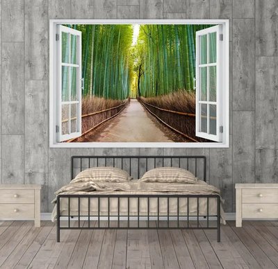 Decal de perete, fereastra cu vedere la pădure de bambus W102 фото