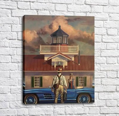 Постер Мужчина в шляпе на фоне синего авто, Перегрин Хиткот Put17364 фото