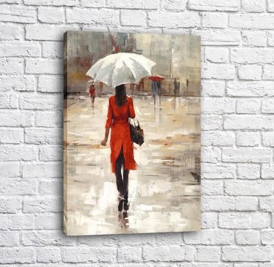 Постер Девушка в красном пальто с белым зонтом Fig16650 фото
