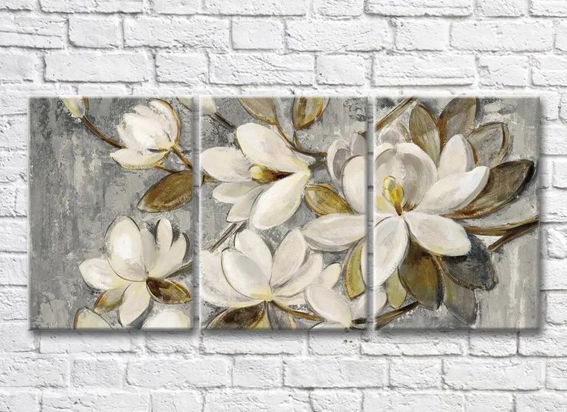 Триптих Крупные цветы белой магнолии Ris9080 фото