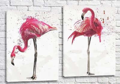 Диптих Розовые рисованные фламинго в брызгах на холсте ZHi9681 фото