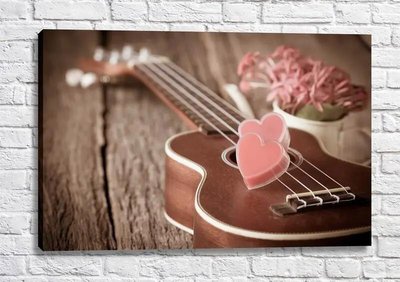 Постер Гитара с розовыми сердечками, натюрморт Fig16651 фото