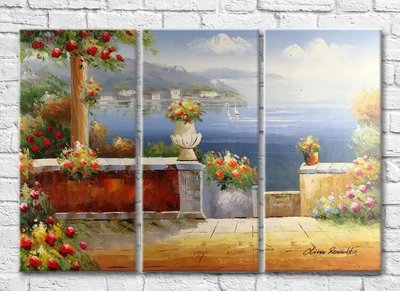 Триптих Спуск к мору украшенный цветочными горшками Sre8281 фото