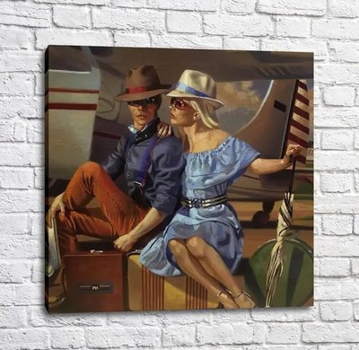 Постер Пара влюбленных в очках на фоне самолета Put17365 фото