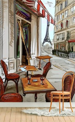 Французское кафе и Эйфелева башня в перспективе улицы Ske1132 фото