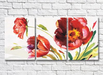 Триптих Красные тюльпаны на белом фоне Ris9082 фото