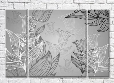 Triptic plante grafice alb-negru 3D7782 фото