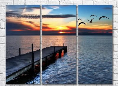 Триптих Морской пирс и птицы на закате Mor9932 фото