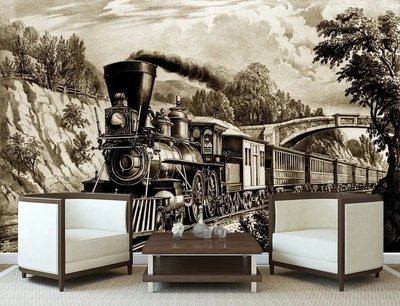 Fototapet Tren retro cu o locomotivă cu abur pe fundalul unui peisaj natural Ret5082 фото