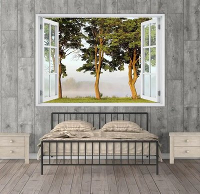 Decal de perete, fereastră de vedere cu trei copaci W100 фото