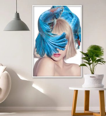Fată blondă stilizată cu pește albastru Dev14855 фото