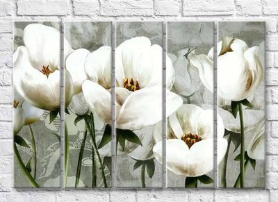 Poliptic Flori mari albe pe o pânză gri 3D7183 фото
