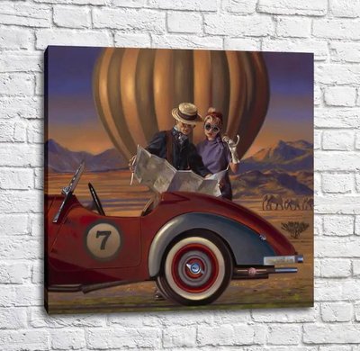 Постер Парень с картой и девушка на фоне воздушного шара Put17367 фото