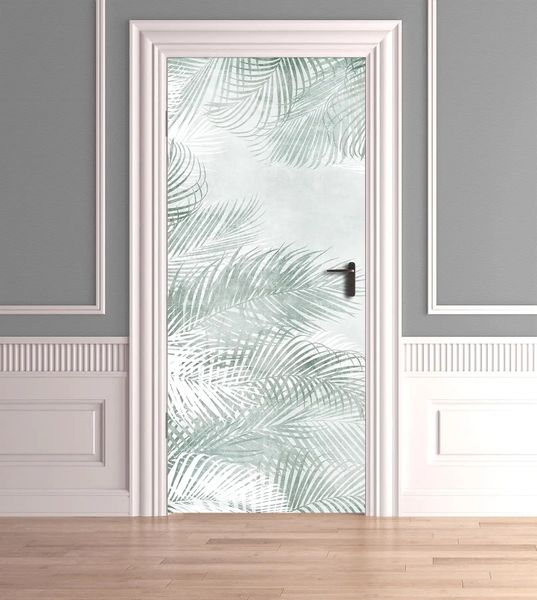 3Д наклейка на дверь, Зеленые листья ST290 фото