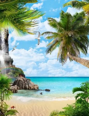 Фреска тропический пляж и пальма Fre3984 фото
