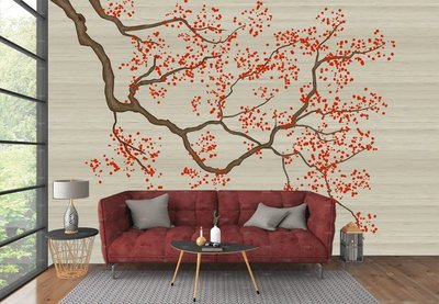 Ramura de copac abstractă cu floare roșie Vos384 фото