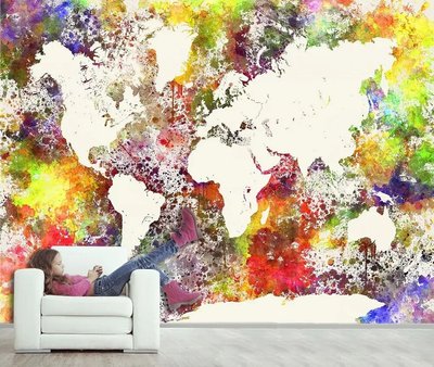 Светлые континенты карты мира на разноцветном абстрактном фоне Abs984 фото