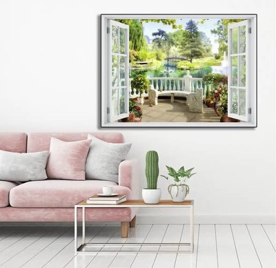 Наклейка на стену, Окно с видом на очаровательный парк W148 фото