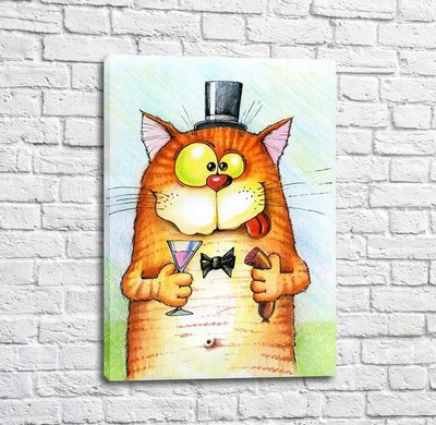 Постер Кот в цилиндре с рюмкой и колбасой Kot17062 фото
